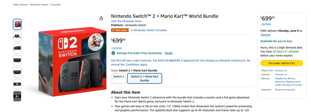 A product advertisement for a nintendo switch